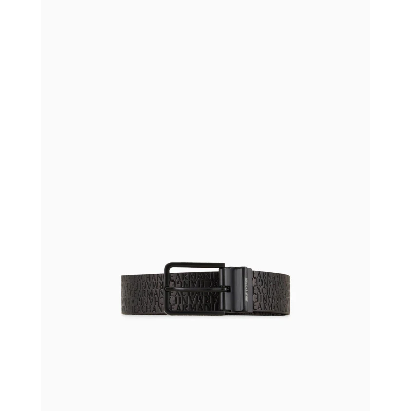 Image of Armani Exchange Mens Tongue Leather Belt Black/Grey male One Size
