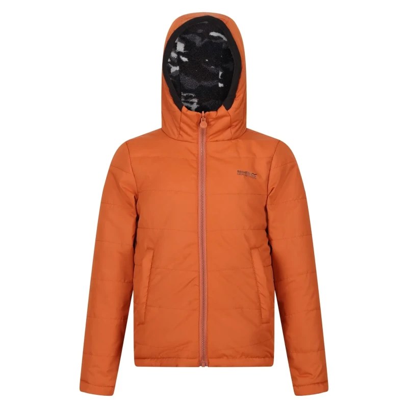 Image of Regatta Boys Kyrell Reversible Borg Jacket 5-6 Years - Chest 59-61cm (Height 110-116cm) BrntCp/BlkCa RKN142B-J71-5