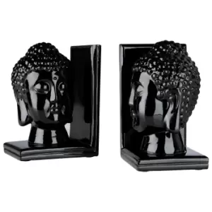 Image of Premier Housewares Buddha Head Set of 2 Bookends - Polyresin Black