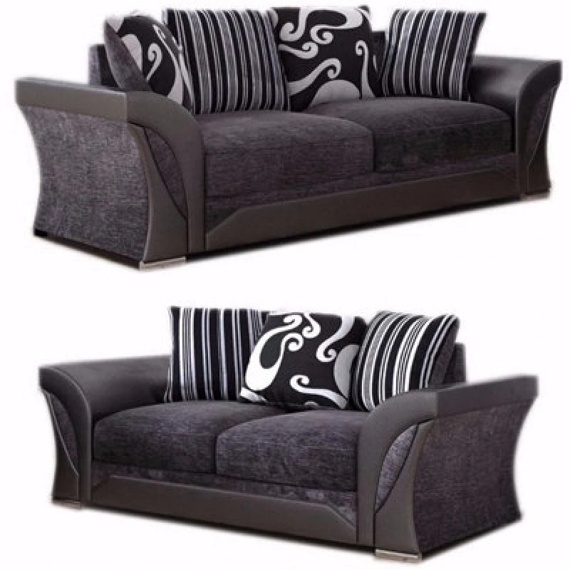 Image of Furnishings For Less UK Lisbon Black And Grey Fabric Sofa Suite 3 Seater And 2 Seater