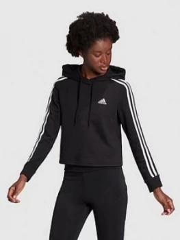 Image of Adidas 3 Stripe Cropped Hoodie - Black/White