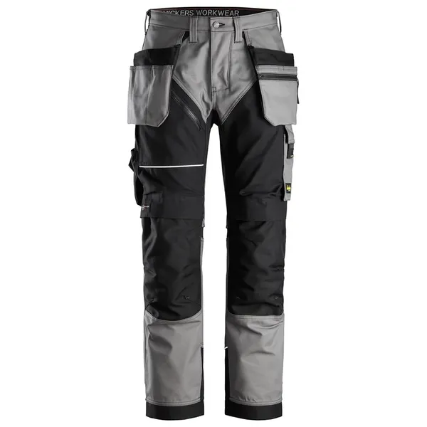 Image of Snickers 6214 Mens Ruff Work Canvas Trousers Holster Pockets 62141804092 Colour: Grey / Black