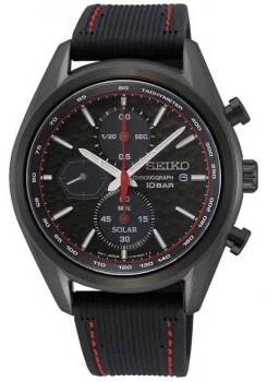 Image of Seiko Mens Solar Black Silicone Strap Black Chronograph Watch