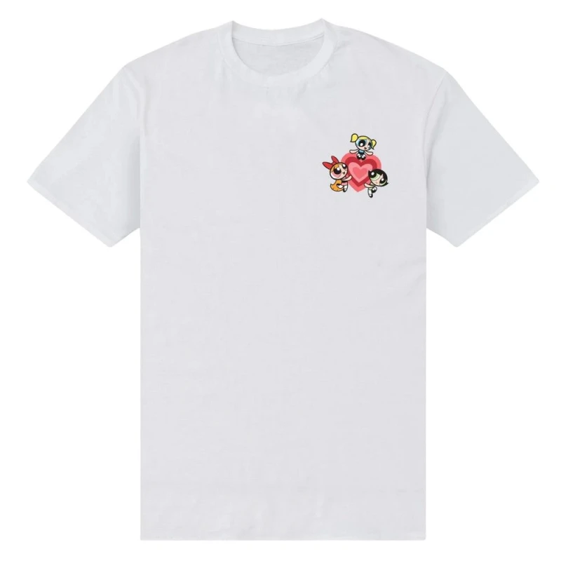 Image of Powerpuff Girls Mens Chest T-Shirt in White Size: Small White Male S