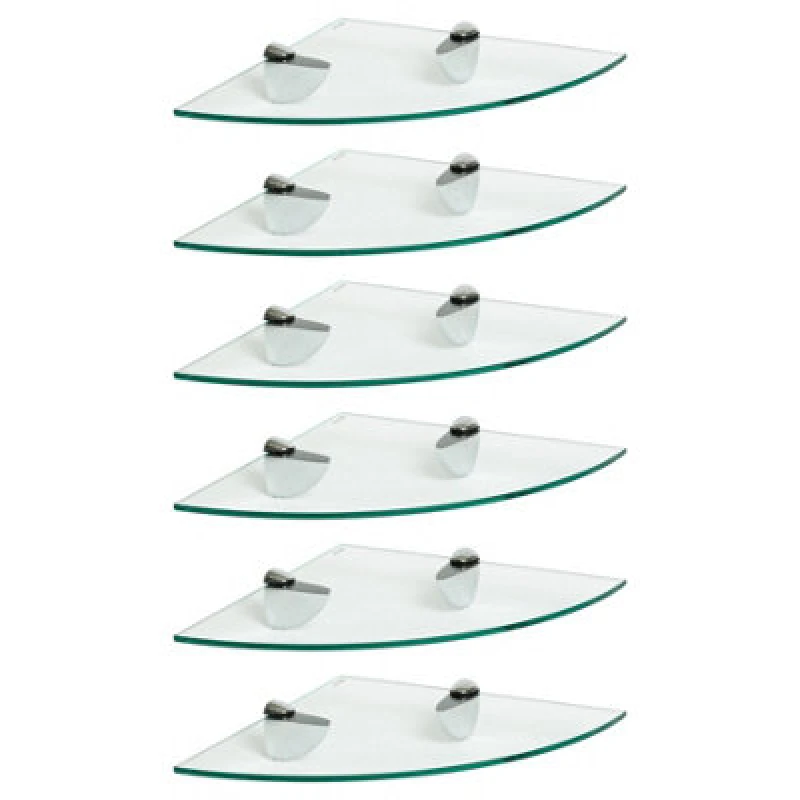 Image of Harbour Housewares 6X Floating Glass Corner Shelves - 30Cm - Silver Brackets - Bathroom Shower Storage Vanity Display Unit Shelf