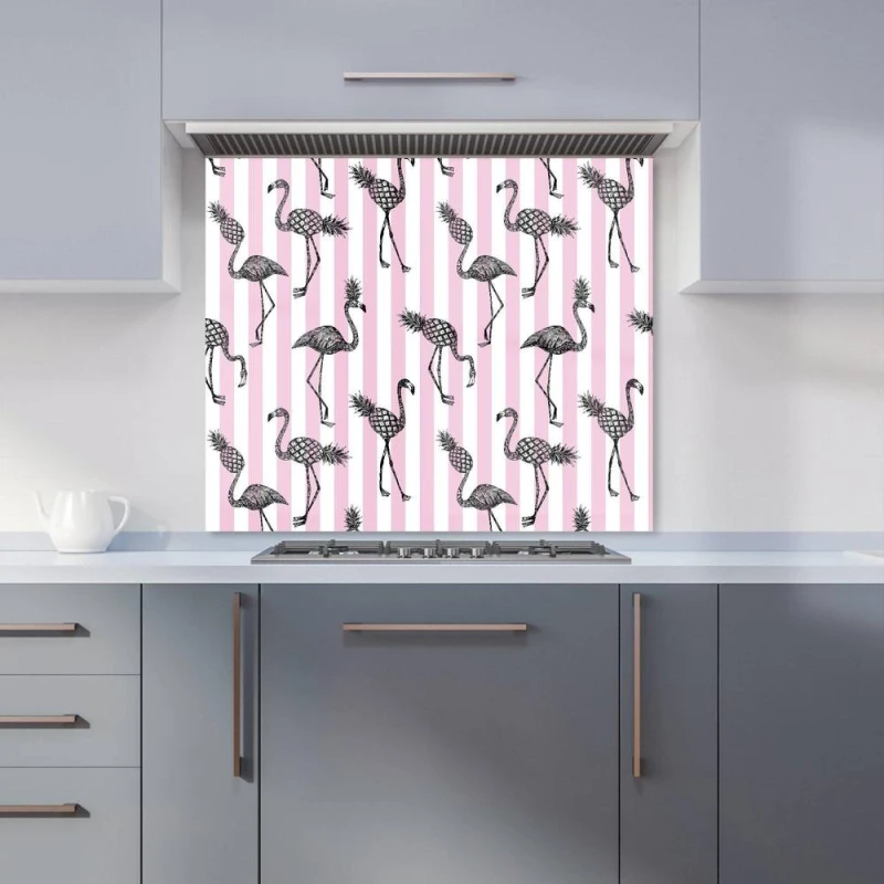 Image of Warren Reed - Designer Pineapple Flamingo Kitchen Splashback in Pink Size: 900mm x 750mm Pink Unisex 900mm x 750mm