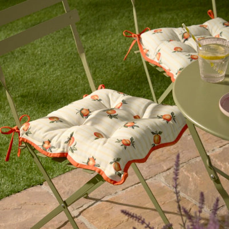 Image of furn. Furn Fruits Oranges Striped Indoor Outdoor Seat Pads