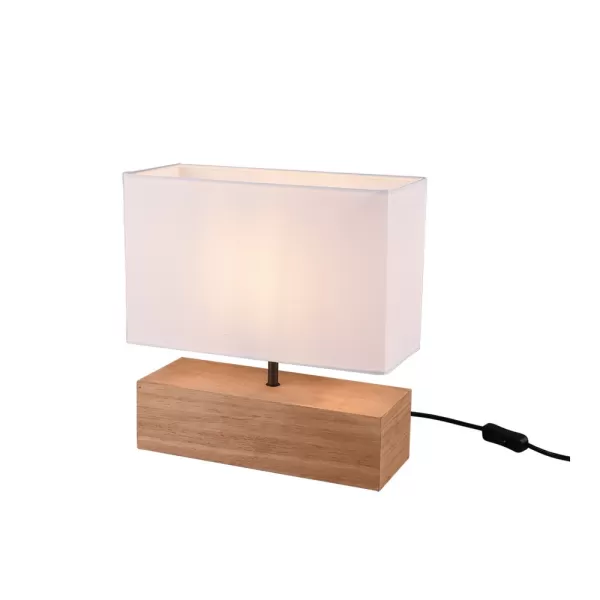 Image of Woody Modern Table Lamp with Rectangle Shade Wood coloured White Shade