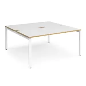 Image of Bench Desk 2 Person Starter Rectangular Desks 1600mm With Sliding Tops White/Oak Tops With White Frames 1200mm Depth Adapt