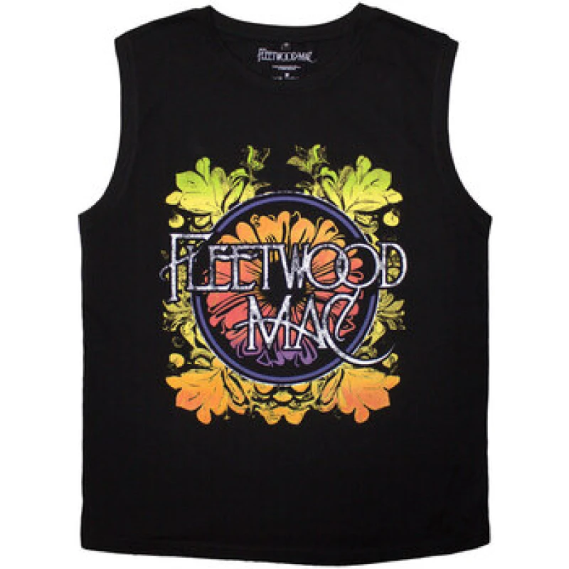 Image of Fleetwood Mac Fleetwood Mac Men Circle Floral Logo Tank Top in Black Size: Medium Black M Male 5063750834306