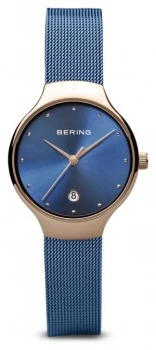 Image of Bering Womens Classic Blue PVD Plated Blue Mesh Bracelet Watch