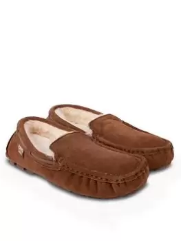 Image of TOTES Real Suede Moccasin Slippers - Tan, Size 8, Men
