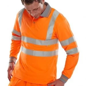 Image of B Seen Polo Long Sleeved Hi Vis EN ISO20471 2XL Orange Ref