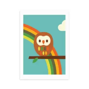 Image of East End Prints Owl and Rainbow Print Brown/White