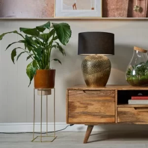 Image of Akot Brass Table Lamp with Large Black Reni Shade