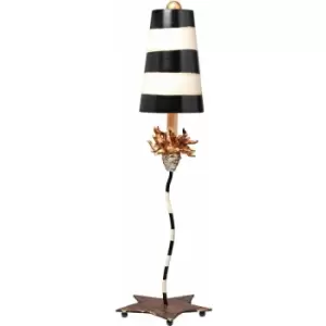 Image of Table Lamp Gold Leaf With Black & Taupe Stripes LED E27 100W Bulb