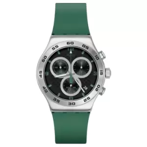 Image of Swatch CARBONIC GREEN Green Silicone Strap Steel Case Black Dial Unisex Watch YVS525