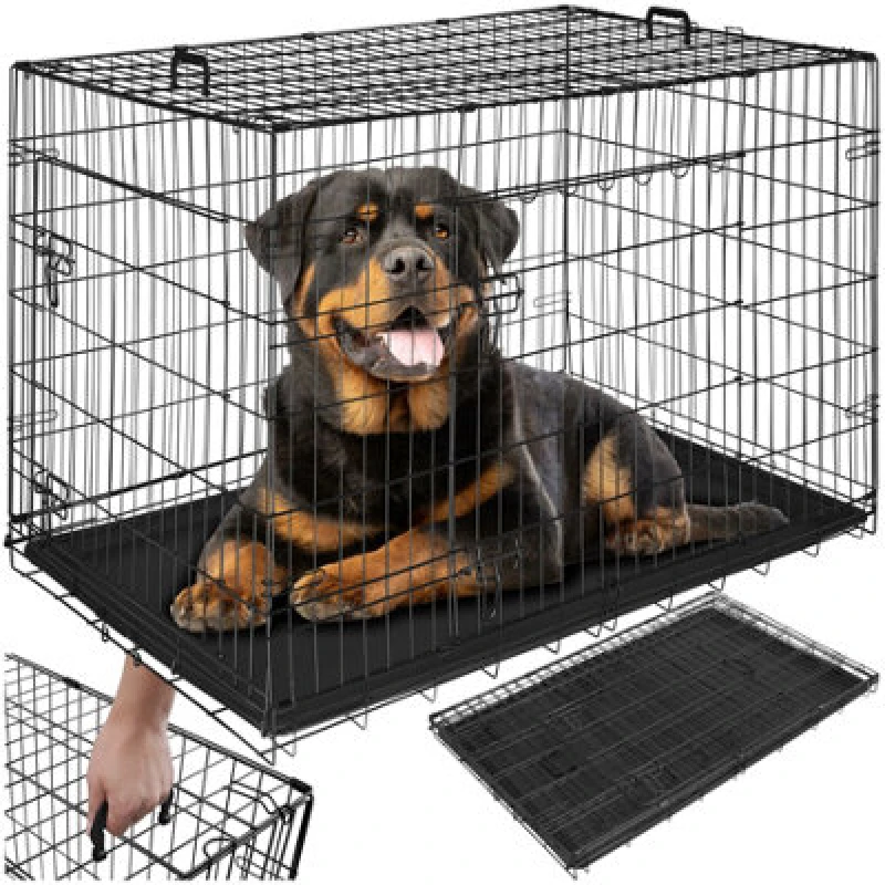 Image of Tectake Dog Crate Luna - Foldable, Robust Steel Mesh, Double Locked Doors 121.5 X 75.5 X 80.5cm - Black Without Partition Wall