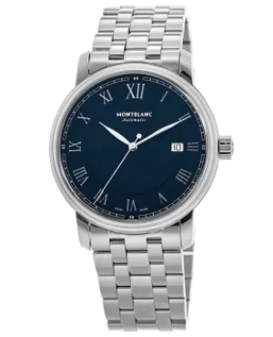 Image of Mont Blanc Tradition Date Automatic Blue Dial Steel Mens Watch 117830 117830