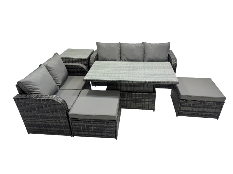 Image of Fimous Rattan Garden Furniture Dining Set 7-seater with Side Table in Dark Grey Dark Grey Unisex