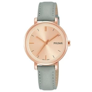 Image of Pulsar PH8366X1 Ladies Grey Leather Strap Rose Gold Dial 50M Watch