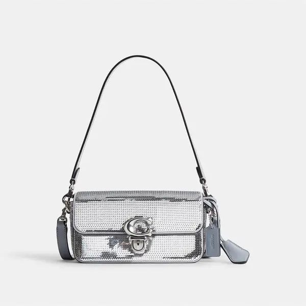 Image of Coach Sequin Studio Baguette Bag - Lh/Silver