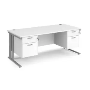 Image of Office Desk Rectangular Desk 1800mm With Double Pedestal White Top With Silver Frame 800mm Depth Maestro 25 MCM18P22SWH