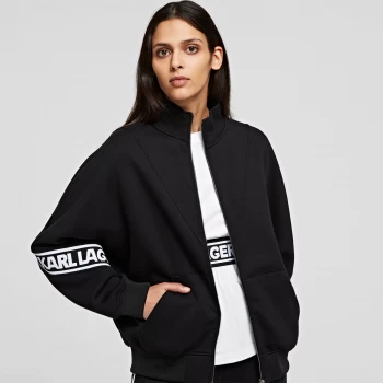 Image of KARL LAGERFELD Womens Logo Tape Zip-Up Sweatshirt - Black - L