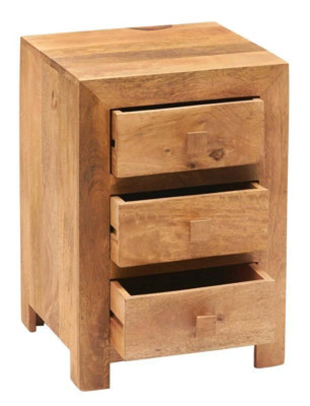 Image of Buttercup Farm Toko Light Mango 3 Drawer Bedside - Solid Mango Wood - L40 X W42 X H62 Cm