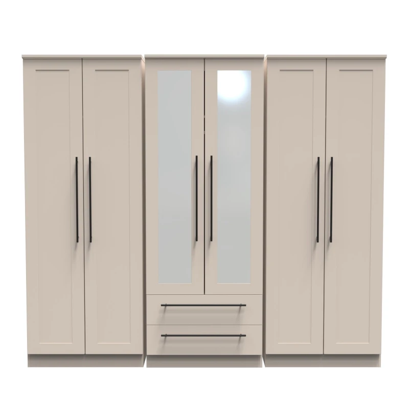 Image of Howard Tall 6 Door 2 Drawer 2 Mirror Wardrobe In Kashmir Matt (Ready Assembled)