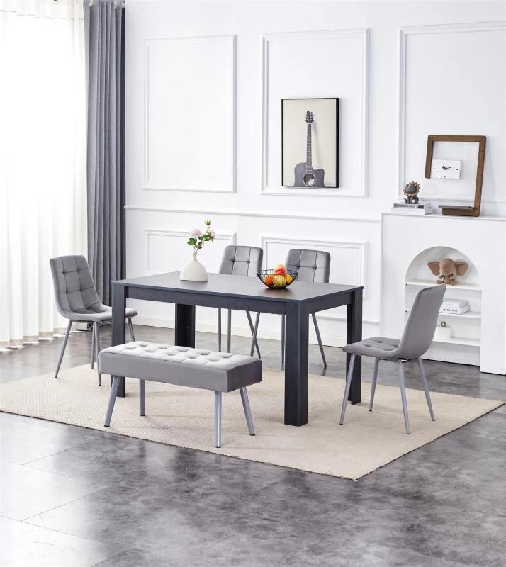 Image of Kosy Koala Dark Grey Arrow Design Dining Table Set with Velvet Chairs & Bench, Multi ARCHR140ROC0100