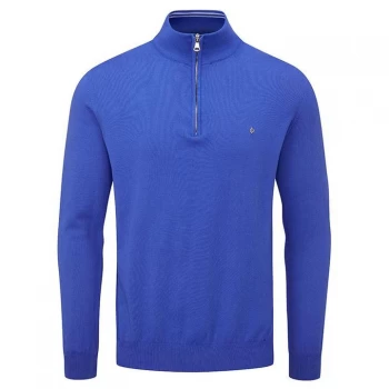 Image of Oscar Jacobson Pin Cotton Zip Neck Sweater - Royal Blue