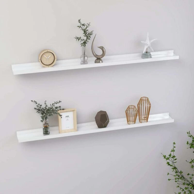 Image of VIDAXL Wall Shelves 2 pcs High Gloss White 100x9x3cm Vidaxl 8720286417522