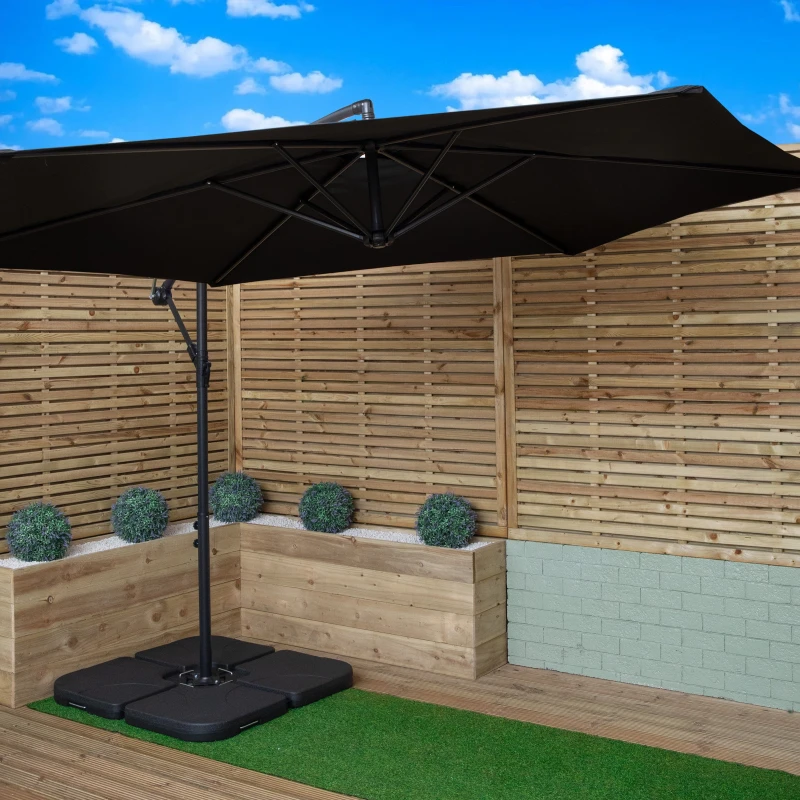 Image of 3m Cantilever Banana Garden Parasol in Black with Crank Handle and Parasol Base Weights Included