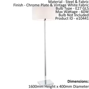 Image of Floor Lamp Light Chrome & Vintage White Fabric 60W E27 Base & Shade e10441