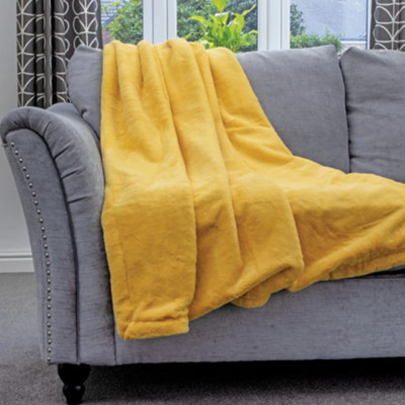 Image of Dreamcatcher Luxury Faux Fur Polyester Throw Over Blanket 160x130cm Gold