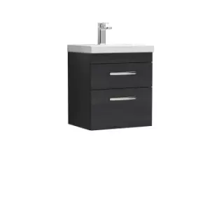 Image of Nuie Athena 500 Wall Hung 2-drawer Vanity & Thin-edge Basin - Black Woodgrain