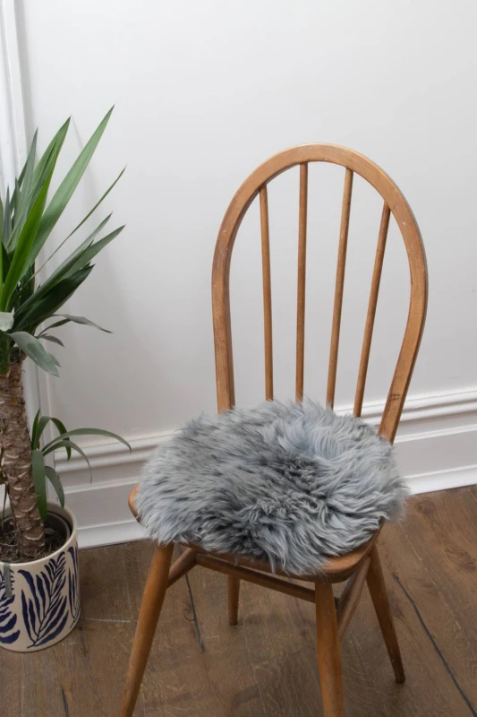 Image of Native Natural Sheepskin Chair Pad Round Grey Size: 35cm x 35cm Grey Unisex 35cm x 35 cm