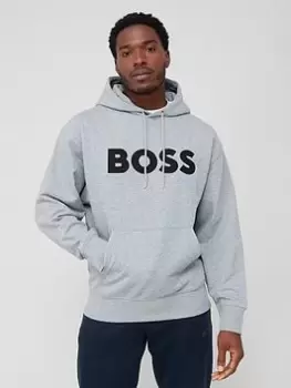 Image of BOSS Sullivan 11 Large Logo Overhead Hoodie, Silver Size M Men