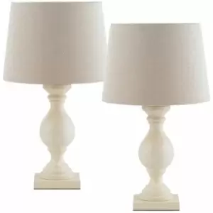 Image of 2 pack Classic Wooden Table Lamp Ivory & Off White Shade Pretty Bedside Light