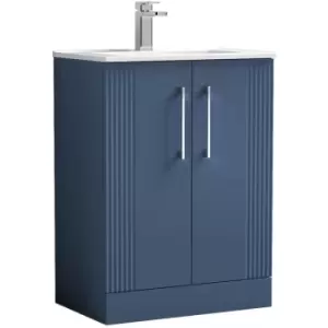 Image of Deco Satin Blue 600mm 2 Door Vanity Unit with 18mm Profile Basin - DPF325B - Satin Blue - Nuie