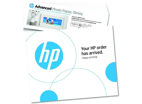Image of HP Advanced Photo Paper, Glossy, 65 lb, 4 x 12 in. (101 x 305 mm), 10 sheets