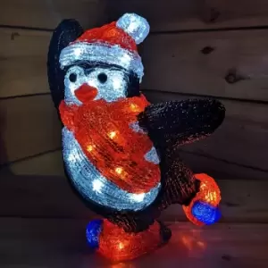 Image of 30cm Acrylic Christmas Penguin with Red Hat and Scarf - 30 Ice White LEDs - Snowtime