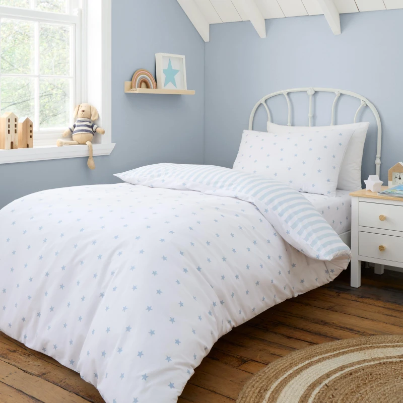 Image of Bianca Mini Star & Stripes Reversible Duvet Cover Set Blue unisex Single