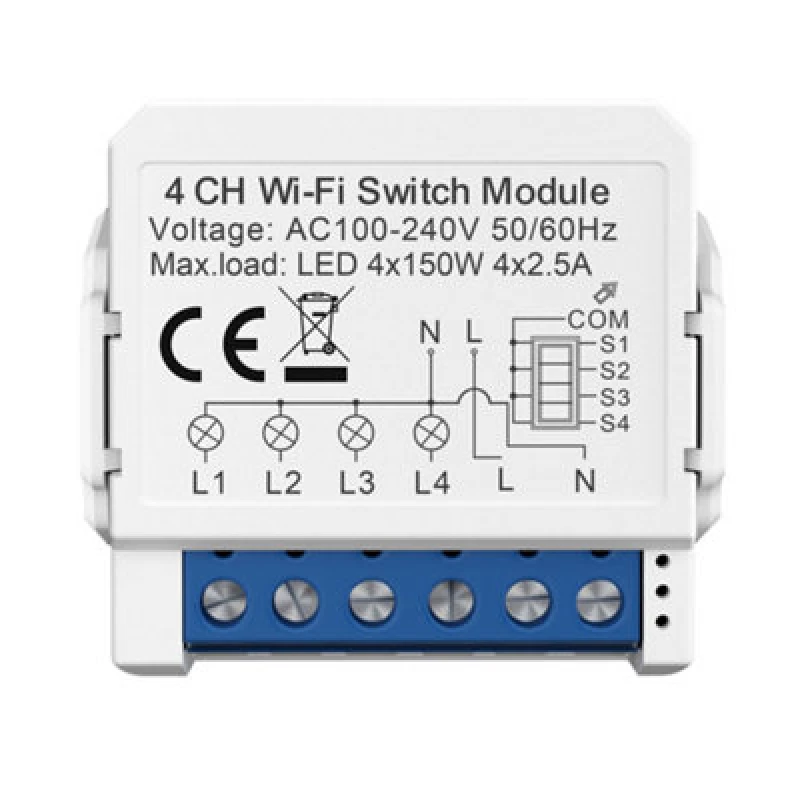Image of Ener-J Smart WiFi+Ble 4Ch Light Switch Module (Max 4 X 150W). On/off Switch