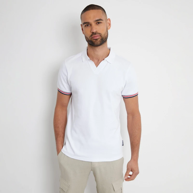 Image of Threadbare 'Terrine' Trophy Neck Cotton Polo Shirt White