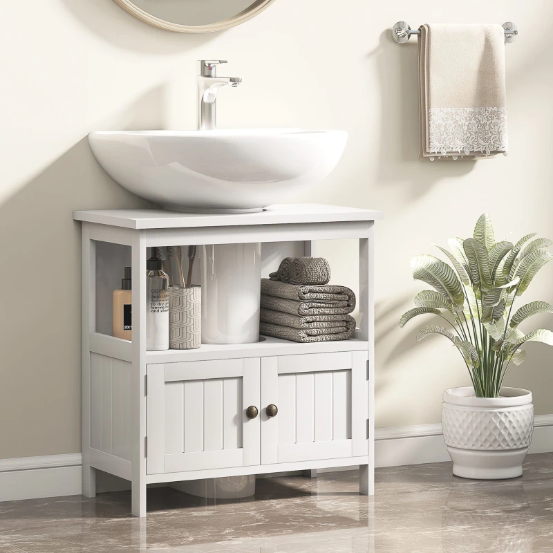 Image of KLEANKIN Pedestal Under Sink Cabinet w/ Doors, Bathroom Storage Organizer Unit White - White - Kleankin 5056534577070