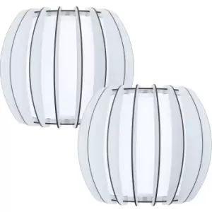 Image of 2 PACK Wall Light Colour White Shade White Wooden Curved Slats Glass E27 1x60W