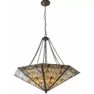 Image of Tiffany Glass Hanging Ceiling Pendant Light Large Bronze Feature Shade i00103