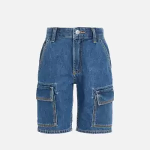 Image of Calvin Klein Boys' Denim Cotton-Blend Cargo Utility Shorts - 8 Years